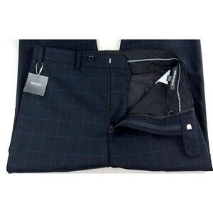 New INDOCHINO Mens Dress Pants Trousers 29x35.5 Black Blue Wool Windowpane 159$